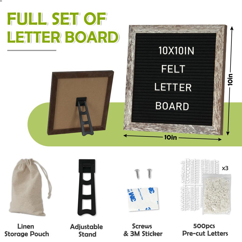 4 THOUGHT Letter Board Sign with 500 Letters 10" x 10" Felt Letter Board with Stand for Back to School Rustic Brown Wooden Frame Message Board Black Announcement Board Valentine's Day Gift Birthday Decor - Image 2
