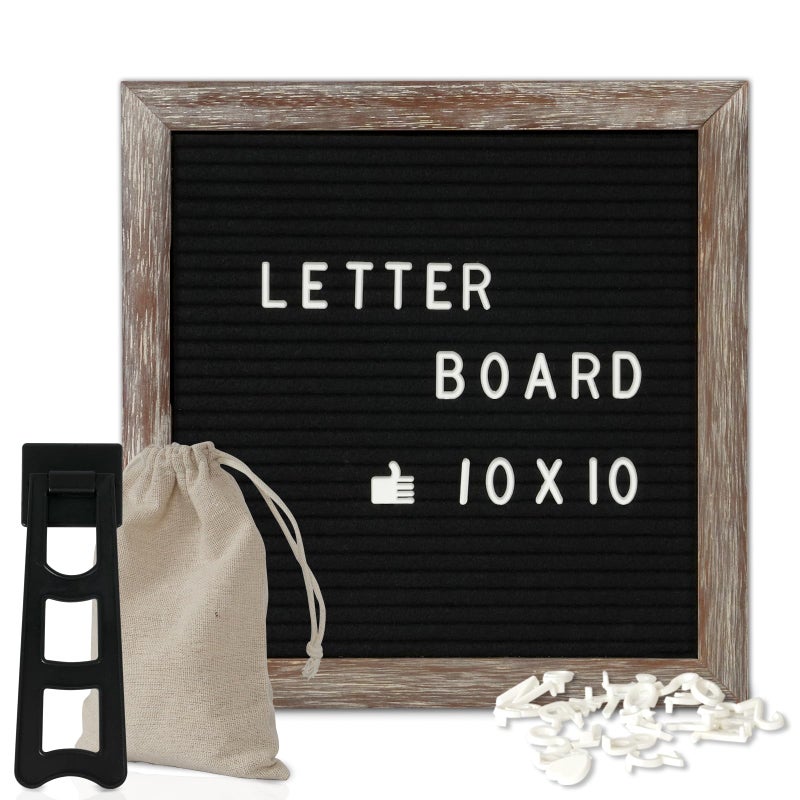 4 THOUGHT Letter Board Sign with 500 Letters 10" x 10" Felt Letter Board with Stand for Back to School Rustic Brown Wooden Frame Message Board Black Announcement Board Valentine's Day Gift Birthday Decor - Image 1