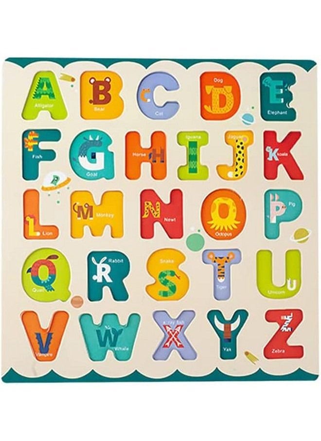 Cordova Large Alphabet ABC Uppercase & Lowercase Letter Cognitive 2 in 1 Puzzle 5 Ages+ Boys & Girls Educational Wooden Toys Drawing Board Number Cognitive Puzzle  - Image 1