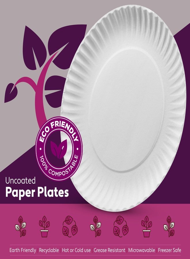Munfix 500 Pack Uncoated Paper Plates 9 Inch, Everyday Disposable Plates, White Dinner Plates for BBQ Party, Picnics, Travel and Events, Microwavable Recyclable - Image 2