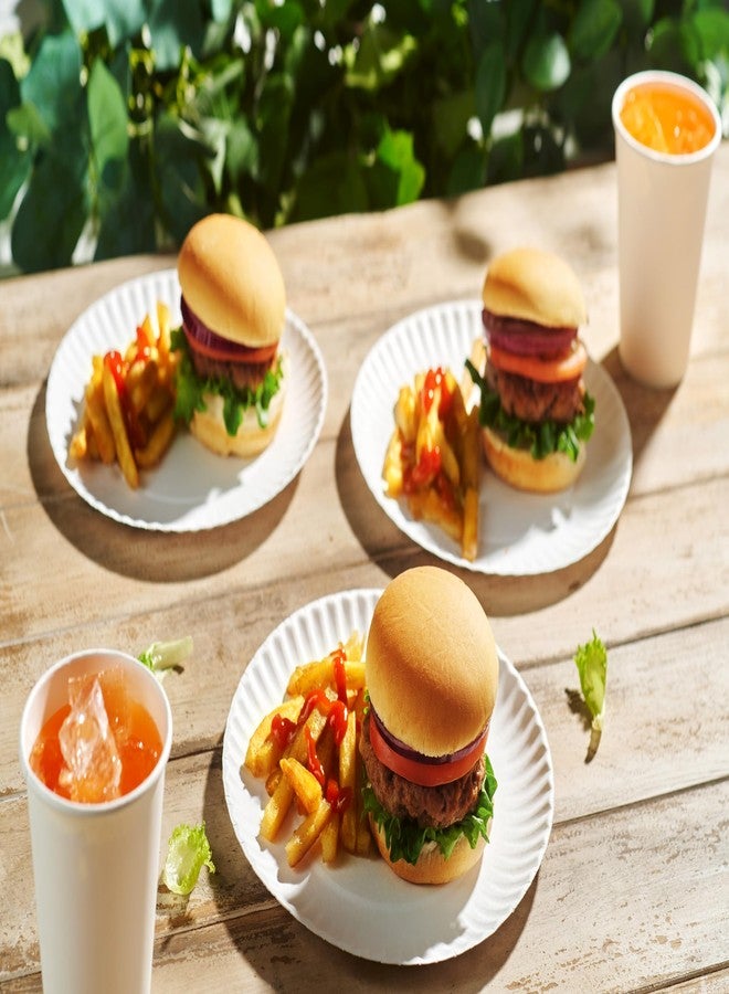 Munfix 500 Pack Uncoated Paper Plates 9 Inch, Everyday Disposable Plates, White Dinner Plates for BBQ Party, Picnics, Travel and Events, Microwavable Recyclable - Image 4