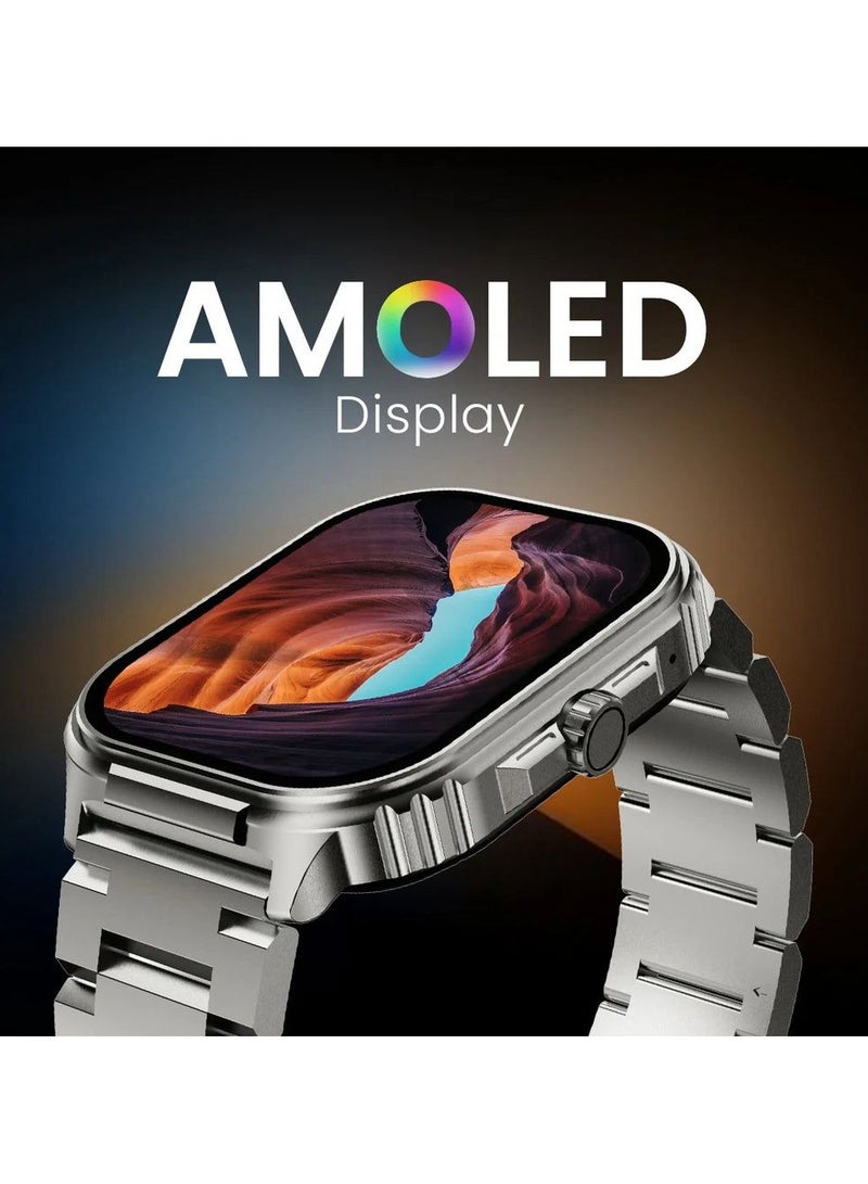 هاي فيوتشر ساعة ذكية Ultra3 Pro Sport: شاشة Amoled مقاس 2.04 بوصة بدقة 240 × 296 بكسل مكالمات بلوتوث IP68 مقاومة للماء على مدار الساعة طوال أيام الأسبوع معدل ضربات القلب الحقيقي ومستشعر الأكسجين في الدم (الجيل الخامس) ما يصل إلى 7 أيام من الاستخدام اليومي 100+ Sports Mod Silver - Image 3