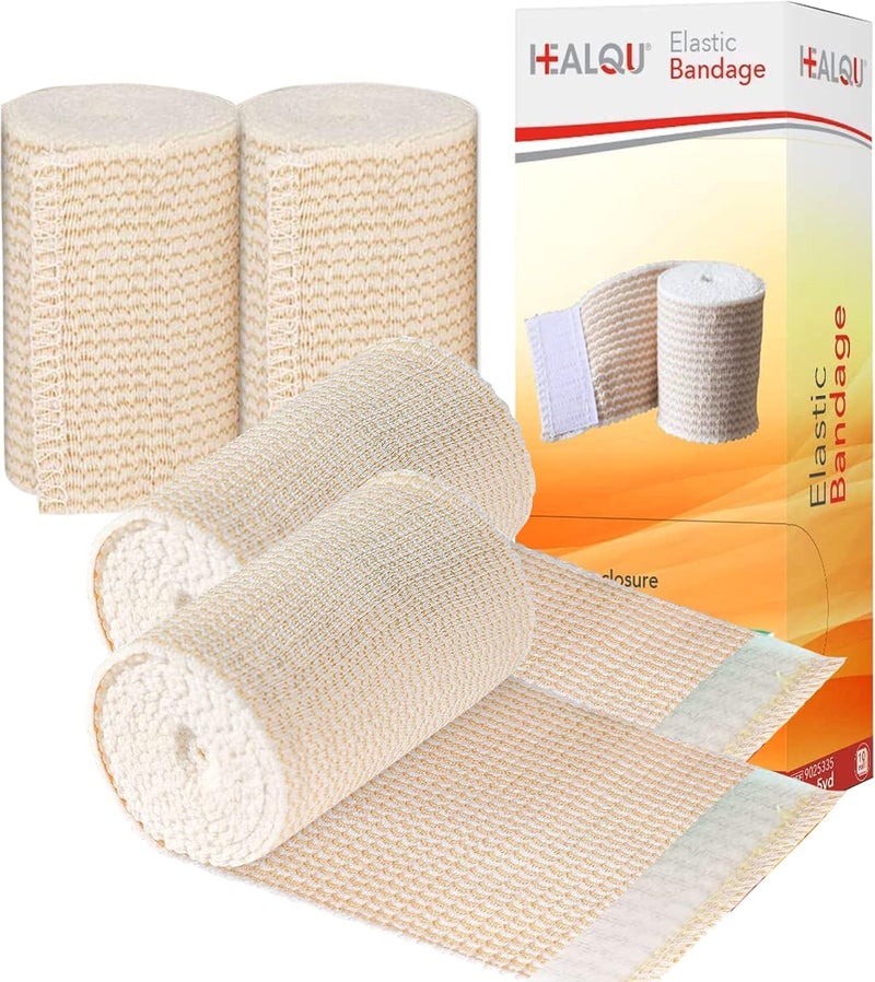 HEALQU Premium Elastic Bandage  SelfClosure Compression Wrap for Legs Knees Ankles Wrists Elbows Shoulders  3 Inch by 5 Yards Box of 4 Rolls Athletic Stretchable Bandage Wrap - Image 1