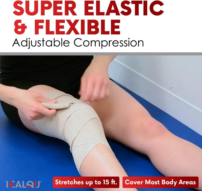 HEALQU Premium Elastic Bandage  SelfClosure Compression Wrap for Legs Knees Ankles Wrists Elbows Shoulders  3 Inch by 5 Yards Box of 4 Rolls Athletic Stretchable Bandage Wrap - Image 4