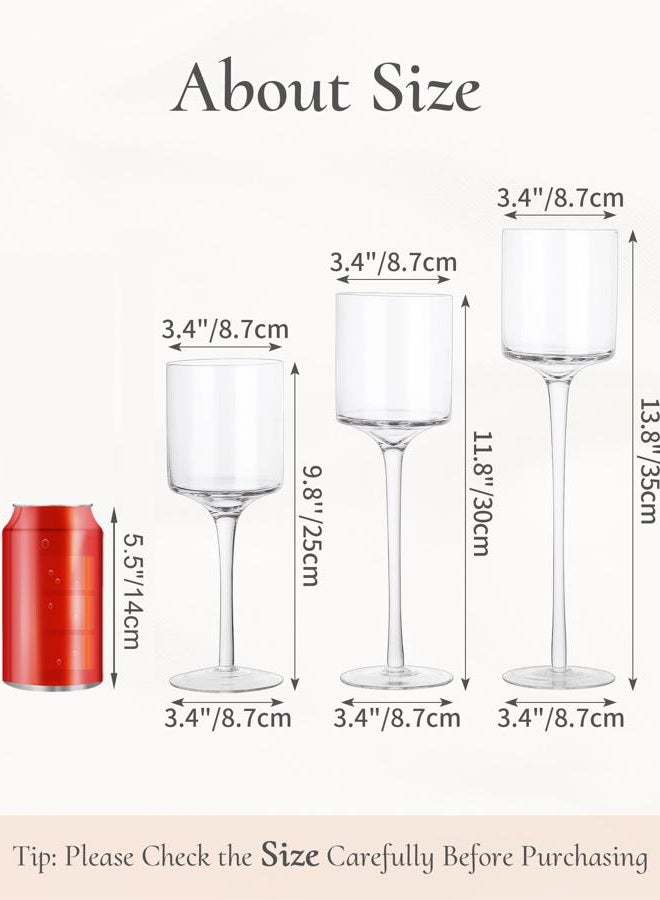 Inweder Tall Glass Stanchion - Set of 3 Clear Tea Lights for Table Centerpiece, Elegant Stem Candle Holders for Pillar Candles, Floating Holders for Wedding, Event, Home - Image 4