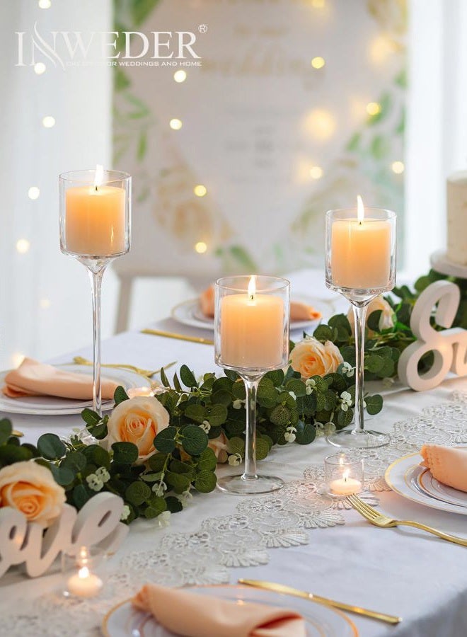 Inweder Tall Glass Stanchion - Set of 3 Clear Tea Lights for Table Centerpiece, Elegant Stem Candle Holders for Pillar Candles, Floating Holders for Wedding, Event, Home - Image 3