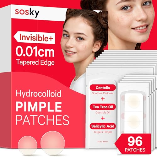 Sosky Pimple Patches for Face FSA HSA Eligible Invisible Hydrocolloid Acne Patches Zit Sticker for Face and Skin Pimple Sticker for Covering Zits Blemishes with Salicylic Acid 96 Count