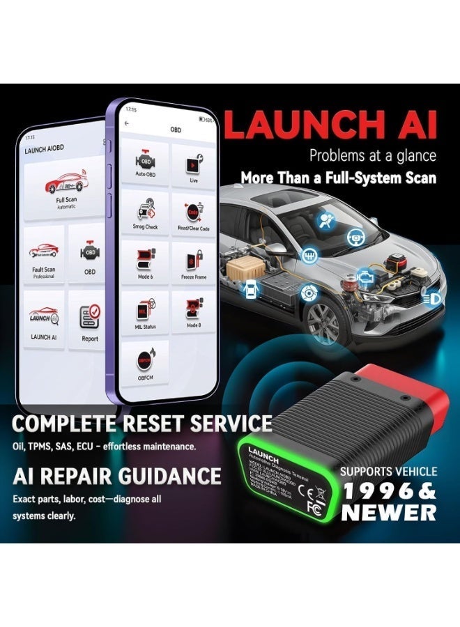 LAUNCH AIOBD AI-Powered Bluetooth OBD2 Scanner Full System AI-Assisted Diagnostic Tool OBD-II Code Reader Work with iOS/iPhone & Android - Image 4