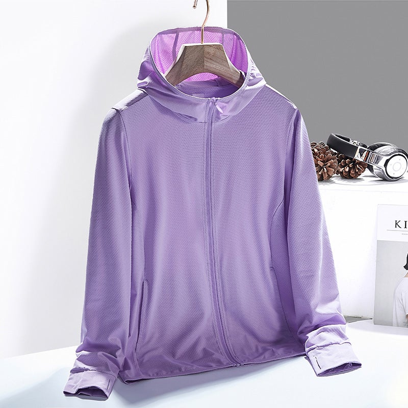 Generic U + same style anti-ultraviolet coat skin clothing fishing clothing sunscreen knitted mesh sunscreen clothing Purple-Women