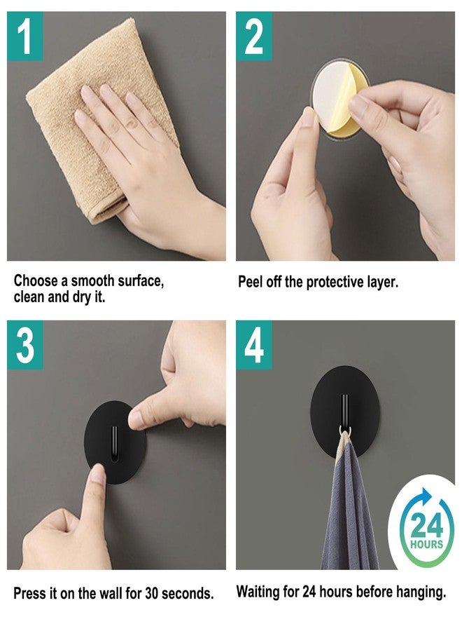 BARONAGE Adhesive Hooks, Heavy Duty Stick on Wall Hooks Robe Towel Hook for Bathroom, Round Self-Adhesive Hook for Hanging Towels Clothes Waterproof Stainless Steel, Black 4 Packs - Image 5