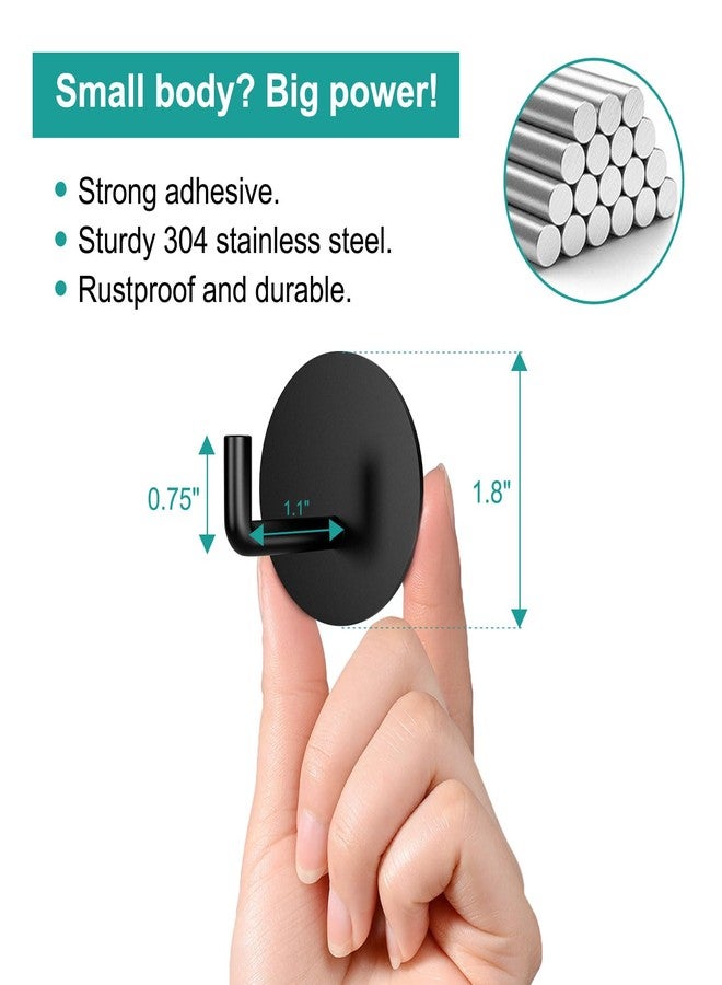 BARONAGE Adhesive Hooks, Heavy Duty Stick on Wall Hooks Robe Towel Hook for Bathroom, Round Self-Adhesive Hook for Hanging Towels Clothes Waterproof Stainless Steel, Black 4 Packs - Image 2