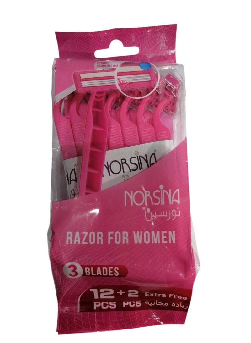 نورسينا مجموعة شفرات الحلاقة الثلاثية نورسينا للنساء مكونة من 12 قطعة +2 قطعة مجانية إضافية باللون الوردي - Image 2