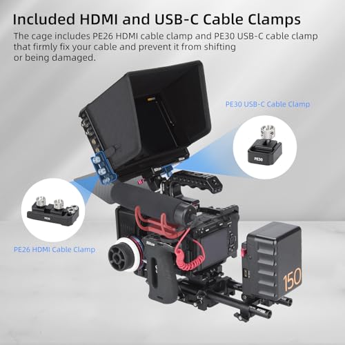 Nitze Cage for Blackmagic Design Video Assist 7" 12G Monitor with Sunhood, HDMI Cable Clamp and USB-C Cable Clamp - JT-B02B - Image 3