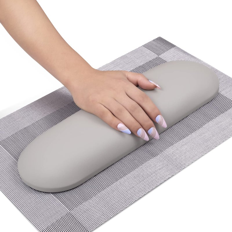 MERTERFLY Nail Arm Rest Pillow and Mat Luxury Salon Manicure Armrest Cushion Nail Art Hand Holder Manicure Hand Rest Cushion Pad Tool for Nail Tech Manicurist With Mat Grey