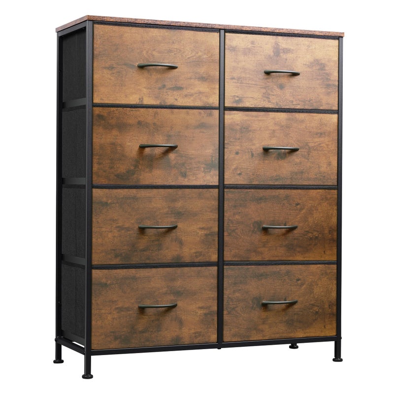 WLIVE Fabric Dresser for Bedroom, Tall Dresser with 8 Drawers, Storage Tower with Fabric Bins, Double Dressers, Chest of Drawers for Closet, Living Room, Hallway, Dorm, Rustic Brown Wood Grain Print - Image 1