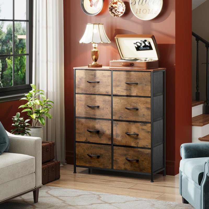 WLIVE Fabric Dresser for Bedroom, Tall Dresser with 8 Drawers, Storage Tower with Fabric Bins, Double Dressers, Chest of Drawers for Closet, Living Room, Hallway, Dorm, Rustic Brown Wood Grain Print - Image 2