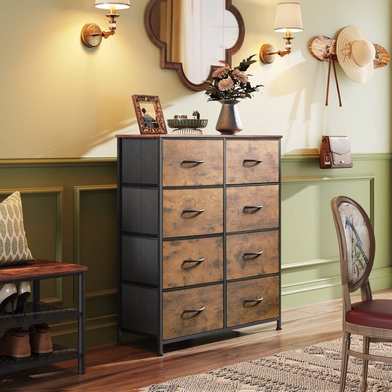 WLIVE Fabric Dresser for Bedroom, Tall Dresser with 8 Drawers, Storage Tower with Fabric Bins, Double Dressers, Chest of Drawers for Closet, Living Room, Hallway, Dorm, Rustic Brown Wood Grain Print - Image 3