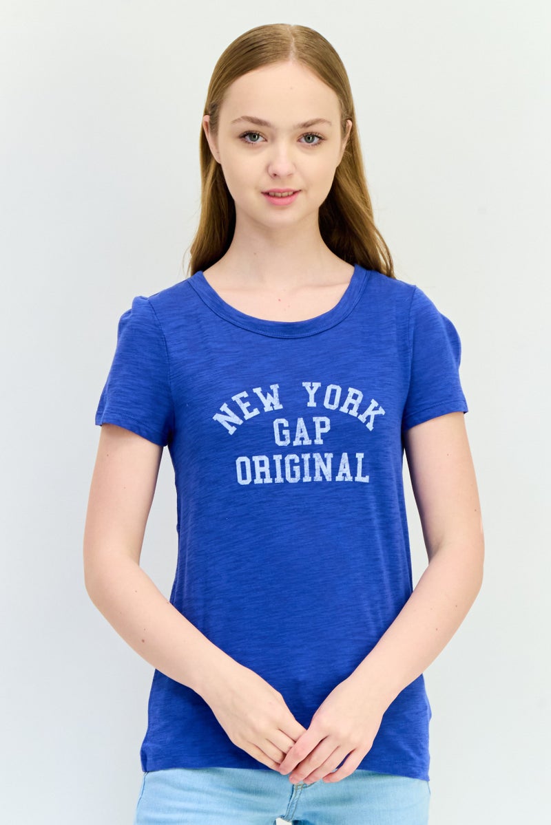 GAP Women Crew Neck Short Sleeve Graphic Print T-Shirts, Blue - Image 1