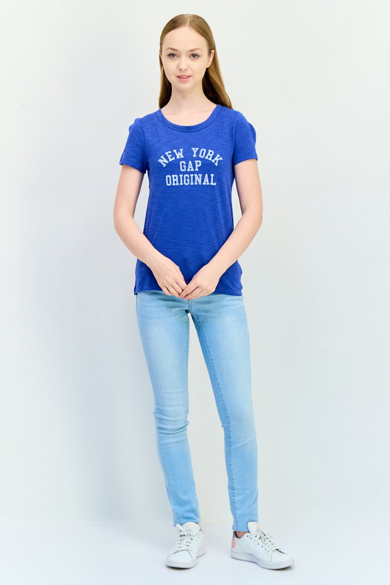 GAP Women Crew Neck Short Sleeve Graphic Print T-Shirts, Blue - Image 4