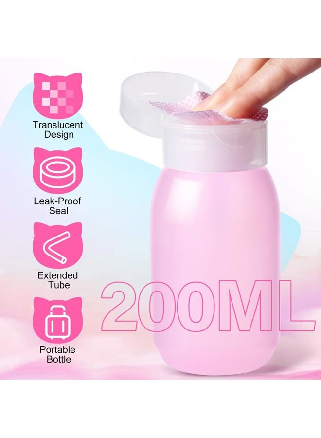 MEKK 400PCS Lint Free Nail Wipes with Dispenser 200ml Cat-Shaped Gel Polish Remover Wipes Set with Empty Acetone Pump Dispenser, Travel Toner Bottle Cute Nail Supplies for Salon & Home-Pink - Image 2