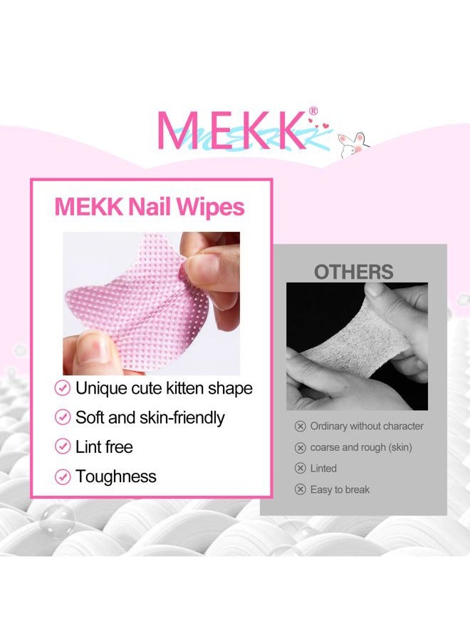 MEKK 400PCS Lint Free Nail Wipes with Dispenser 200ml Cat-Shaped Gel Polish Remover Wipes Set with Empty Acetone Pump Dispenser, Travel Toner Bottle Cute Nail Supplies for Salon & Home-Pink - Image 4