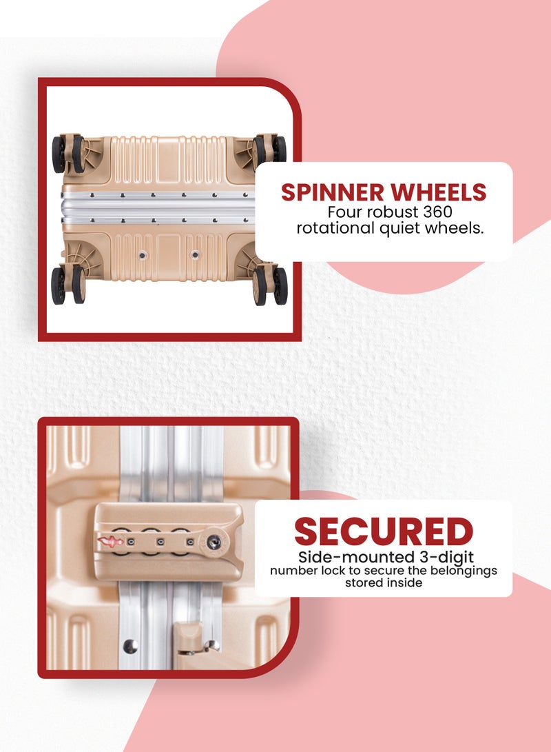 ستارجولد حقيبة الأمتعة TPC حقيبة جانبية صلبة عجلات قابلة للدوران 360 درجة وحقيبة سفر بنظام قابل للقفل - Image 3