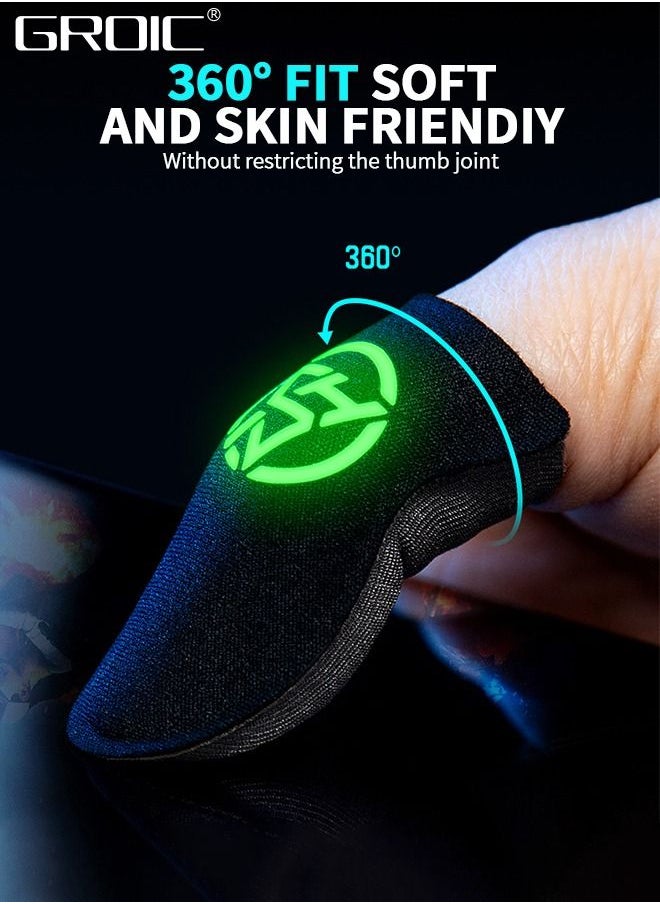GROIC Gaming Luminous Finger Sleeves for Sweaty Hands, 2 Pair of Ultra-Thin Breathable Touchscreen Thumb Gloves, PUBG Gamer Finger Covers for Tablet iPad/Mobile Phone  - Image 5