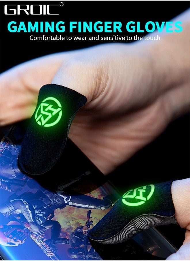 GROIC Gaming Luminous Finger Sleeves for Sweaty Hands, 2 Pair of Ultra-Thin Breathable Touchscreen Thumb Gloves, PUBG Gamer Finger Covers for Tablet iPad/Mobile Phone  - Image 2