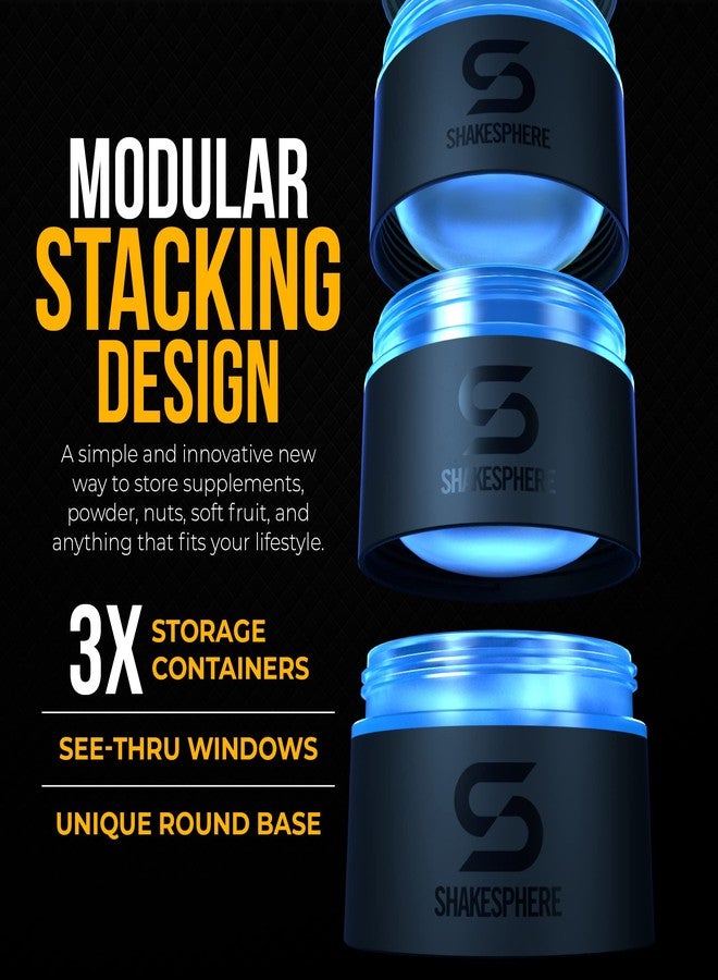 SHAKESPHERE حاويات الوجبات الخفيفة القابلة للتكديس من شايكسبير - حاوية وجبات خفيفة مقاومة للتسرب للسفر للمكملات الغذائية، البروتين، المكسرات - 3 أكواب بقفل لولبي - تخزين طعام محمول للجيم، المكتب، الغداء، والمدرسة - مصنوعة من الزجاج المعتم - Image 4