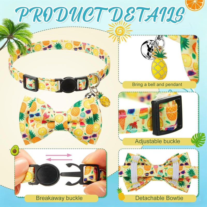 Hsei 6 Pcs Summer Cat Collar Bulk with Bow Tie Bell Kitten Adjustable Breakaway Fruits Bowtie Collar for Boy Girl Cats Dog Pet Holiday Party Favors Gifts(Summer Fruits) - Image 4
