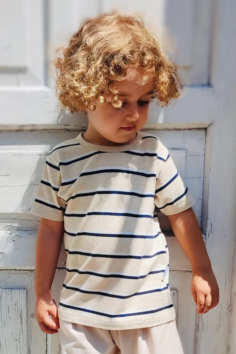 بريز Boy's T-Shirt Patched Striped 1-4 Years, Beige Melange