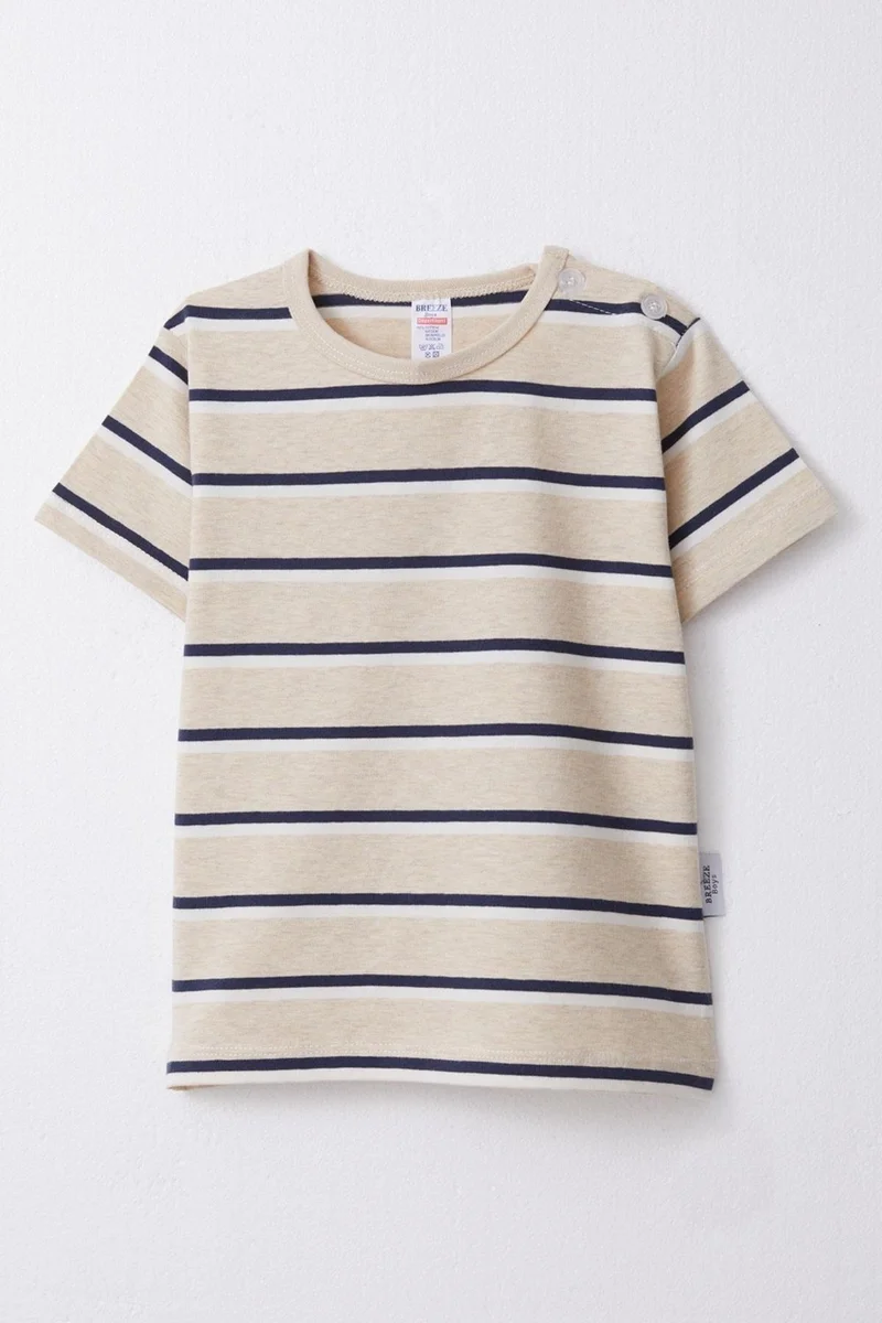 بريز Boy's T-Shirt Patched Striped 1-4 Years, Beige Melange