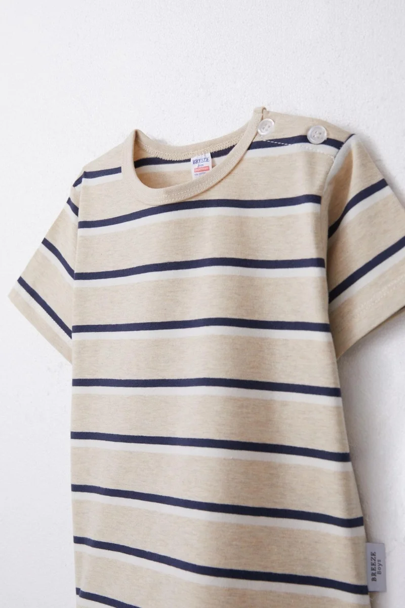 بريز Boy's T-Shirt Patched Striped 1-4 Years, Beige Melange