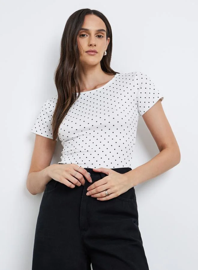 Styli Styli Polka Dot Print Short Sleeve T-Shirt