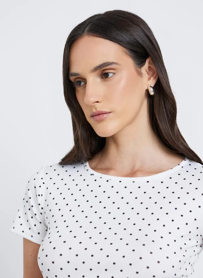 Styli Styli Polka Dot Print Short Sleeve T-Shirt