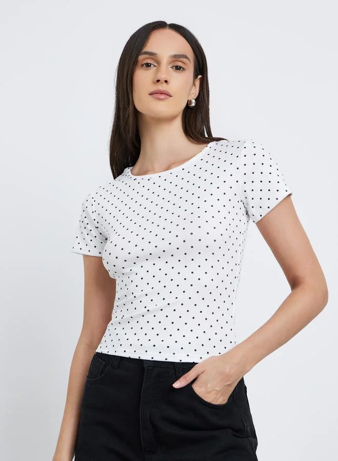 Styli Styli Polka Dot Print Short Sleeve T-Shirt