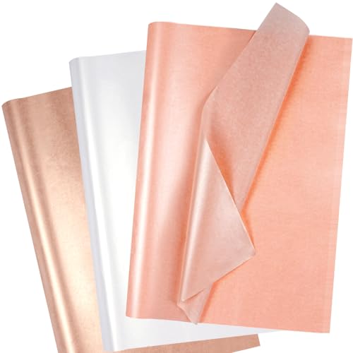 RUIFUN 60 Sheets Tissue Paper for Gift Bags 14 20 Metallic Rose Gold Pink White Tissue Paper for Packaging Crafts Wrapping Shiny Pearlescent Gift Wrapping Tissue Bulk for Birthday Baby Shower Wedding - Image 2