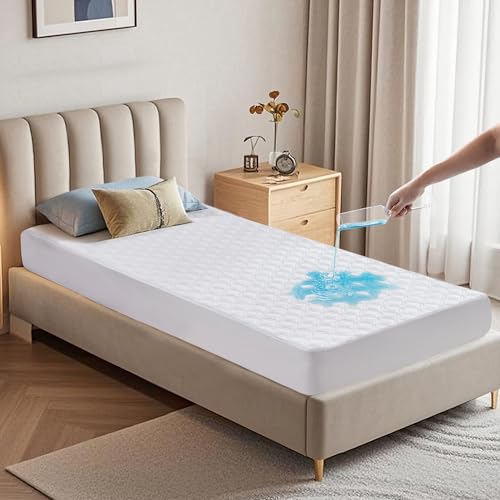 BEDLORE BEDLORE Waterproof Mattress Protector Twin Size Mattress Pad with Deep Pocket Fitted Up to 615 inches Soft Noiseless Single Bed Mattress Cover for Bedroom Dorm Room White 