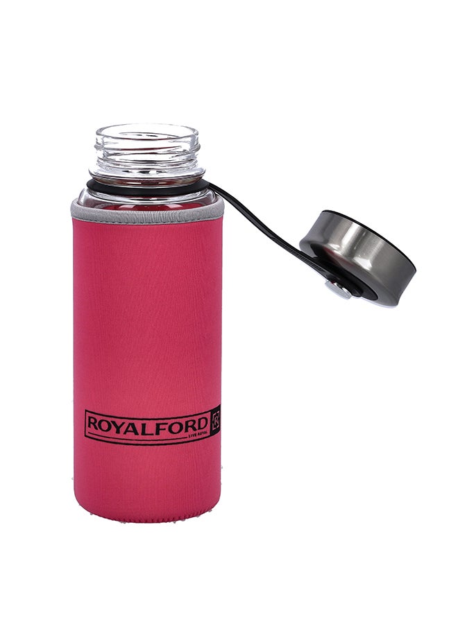 Royalford Glass Water Bottle With Cover Clear With Grey/Pink Cover - Assorted - Image 5