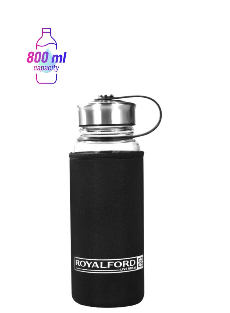 Royalford Glass Water Bottle With Cover Clear With Grey/Pink Cover - Assorted - Image 1