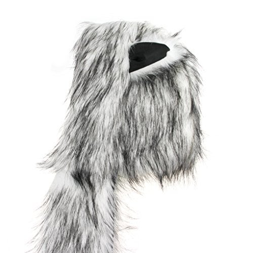 Fakeface Winter Animal Hat Faux Fur Hooded Scarf Cute Furry Ears Paw Gloves Pocket Hoodie Beanie Cap Party Costume for Women Girls (White) - Image 5