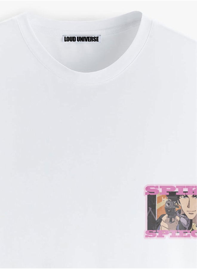 LOUD UNIVERSE - Cowboy Bebop White Tshirt Cowboy Bebop White Tee Universe of Smash Bro Tee Spike Spiegel Red Dragon Syndicate-Cowboy Bebop - Image 1