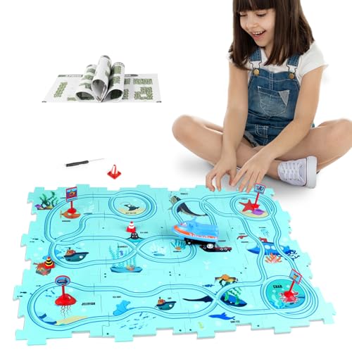 YOOYID New Plastic Puzzles for Kids Ages 35 with A Cute Vehicle Toddler Puzzles Gift Critical Thinking Educational Toys Toys for 3 4 5 6 Year Old Boys Girls Fun Race Car Track STEM Toys for Kids - Image 1