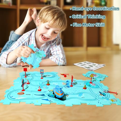 YOOYID New Plastic Puzzles for Kids Ages 35 with A Cute Vehicle Toddler Puzzles Gift Critical Thinking Educational Toys Toys for 3 4 5 6 Year Old Boys Girls Fun Race Car Track STEM Toys for Kids - Image 5
