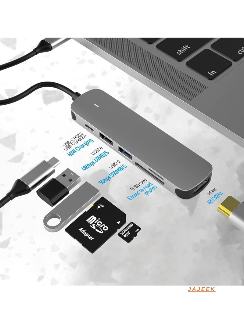 JAJEEK 6-in-1 USB C Hub with USB 3.0, 4K HDMI, USB C PD, SD/TF Card Reader – Compact Docking Station for MacBook Pro, MacBook Air & Type-C Laptops – Fast Charging, High-Resolution Display, Seamless Data Transfer - Image 2