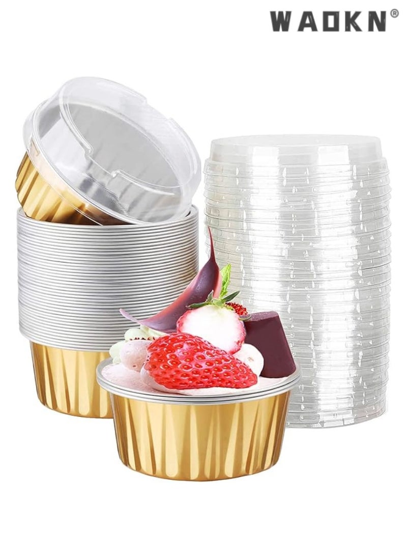WAOKN - Aluminum Cupcake Pans with Lids,50pcs 130ml Muffin Liners Cups, Disposable Foil Ramekins, Aluminum Foil Baking Cups, Cupcake Baking Cups, Aluminum Foil Cupcake Holders Pans with Lids - Image 1