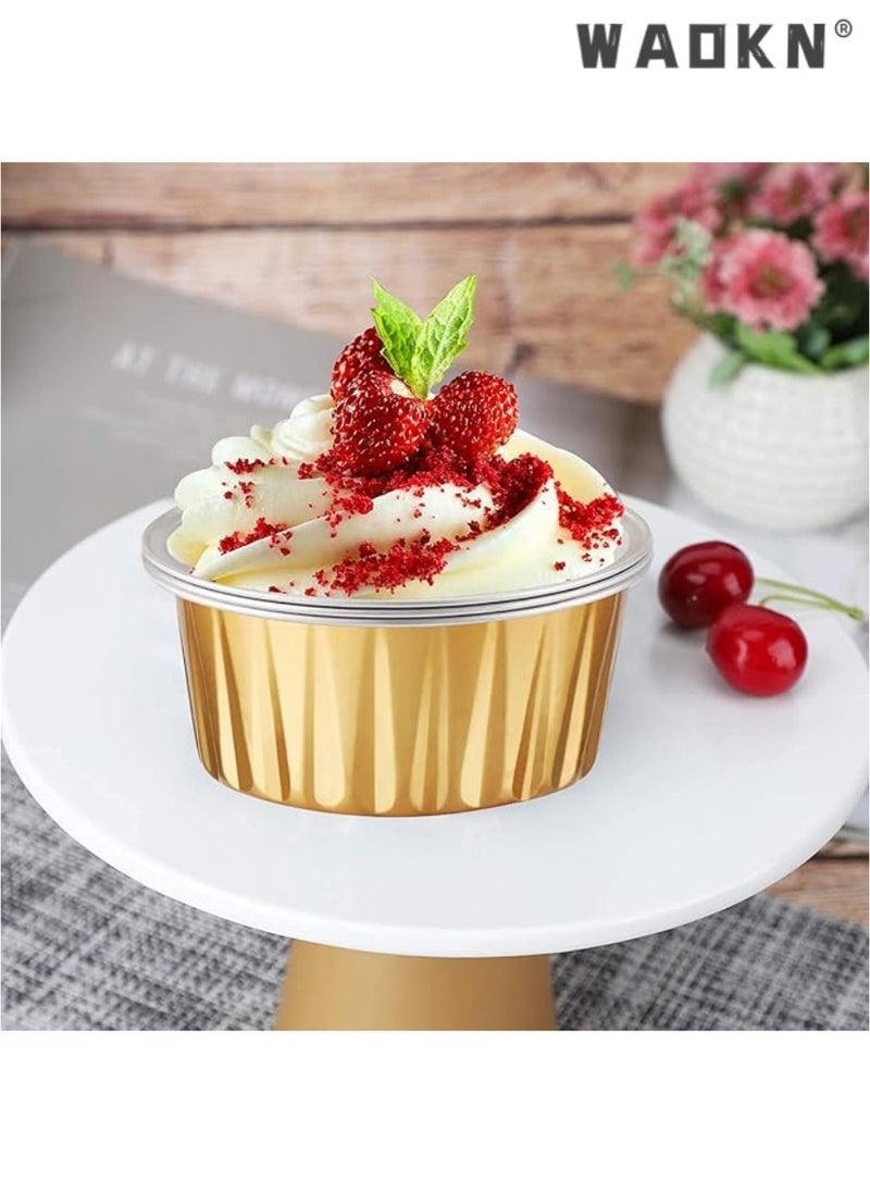 WAOKN - Aluminum Cupcake Pans with Lids,50pcs 130ml Muffin Liners Cups, Disposable Foil Ramekins, Aluminum Foil Baking Cups, Cupcake Baking Cups, Aluminum Foil Cupcake Holders Pans with Lids - Image 1