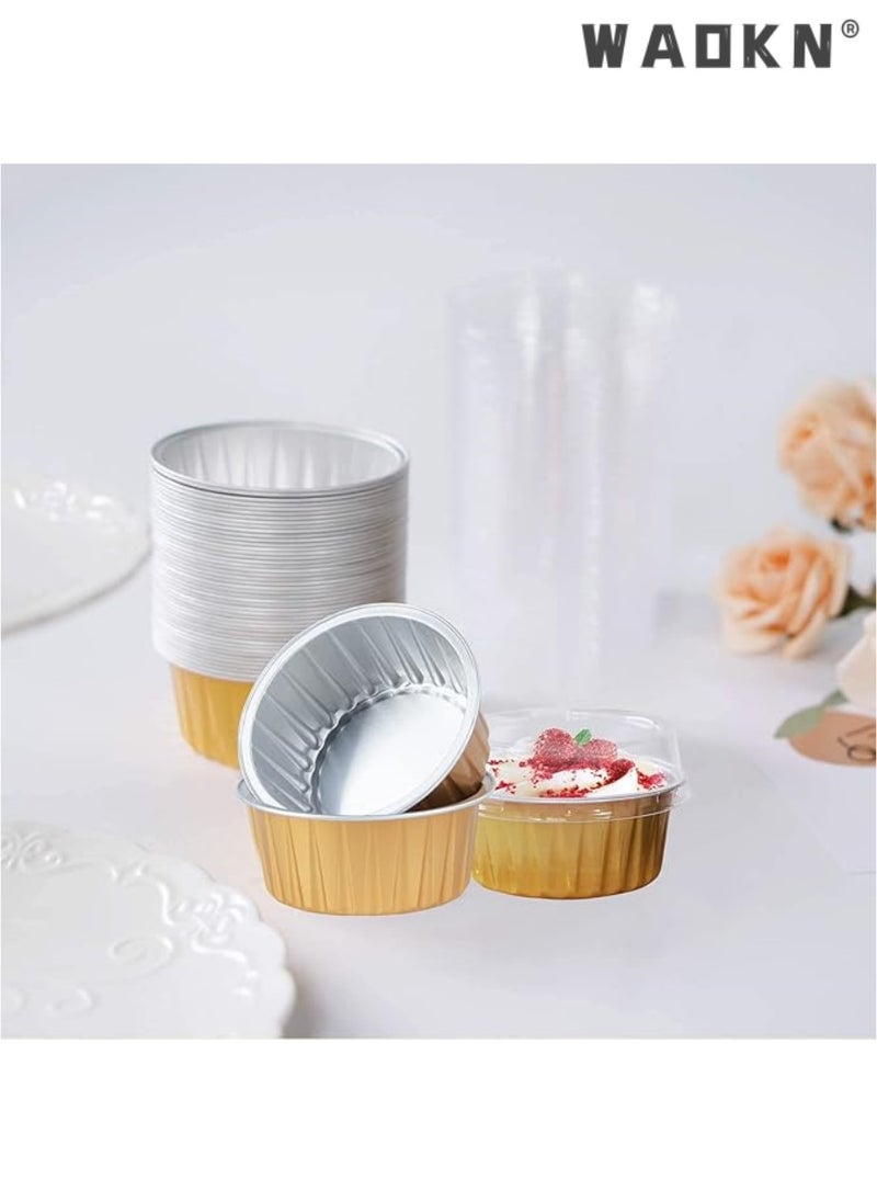 WAOKN - Aluminum Cupcake Pans with Lids,50pcs 130ml Muffin Liners Cups, Disposable Foil Ramekins, Aluminum Foil Baking Cups, Cupcake Baking Cups, Aluminum Foil Cupcake Holders Pans with Lids - Image 1