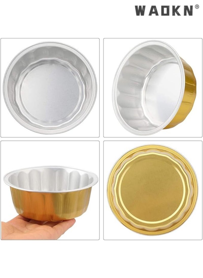 WAOKN - Aluminum Cupcake Pans with Lids,50pcs 130ml Muffin Liners Cups, Disposable Foil Ramekins, Aluminum Foil Baking Cups, Cupcake Baking Cups, Aluminum Foil Cupcake Holders Pans with Lids - Image 1