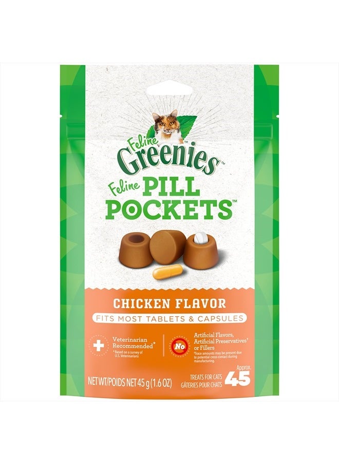 Greenies - FELINE GREENIES PILL POCKETS for Cats Natural Soft Cat Treats, Chicken Flavor, 1.6 oz. Pack (45 Treats) - Image 1